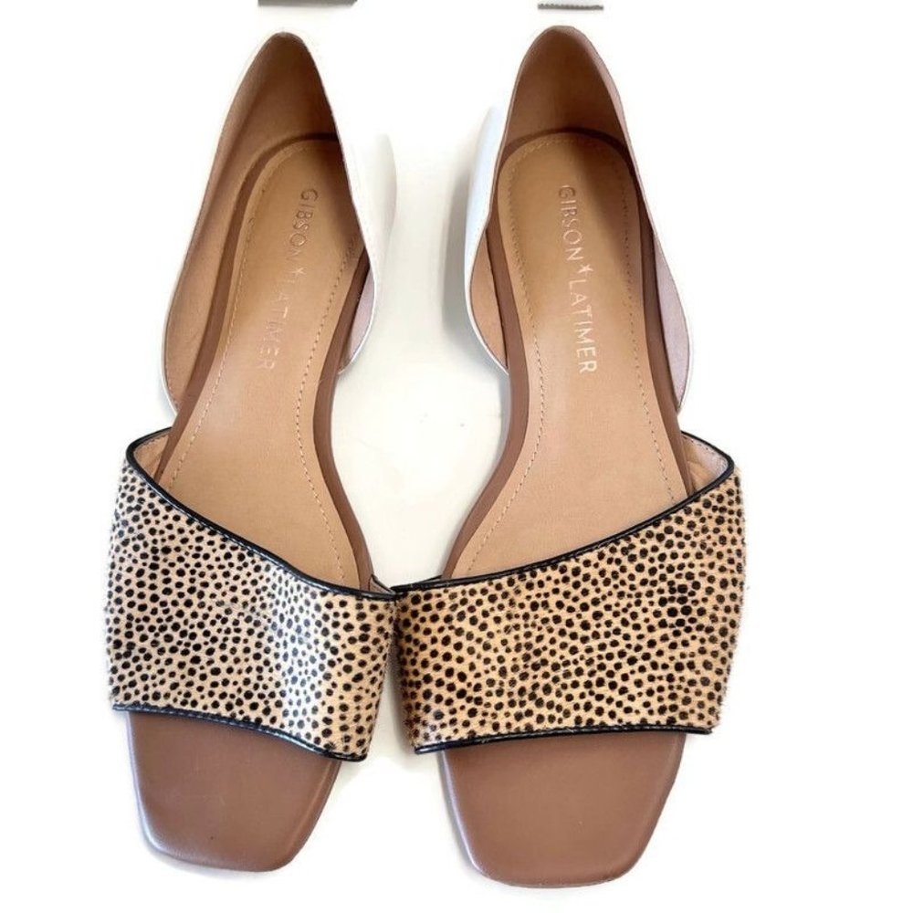 Gibson Latimer Ryanne Sandals White Leather Leopard Calf Hair Women’s 9.0